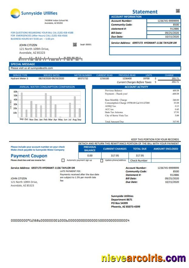 USA Washington Sunnyside Utilities water utility bill